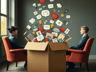 Overwhelmed mind with thoughts spilling out illustration